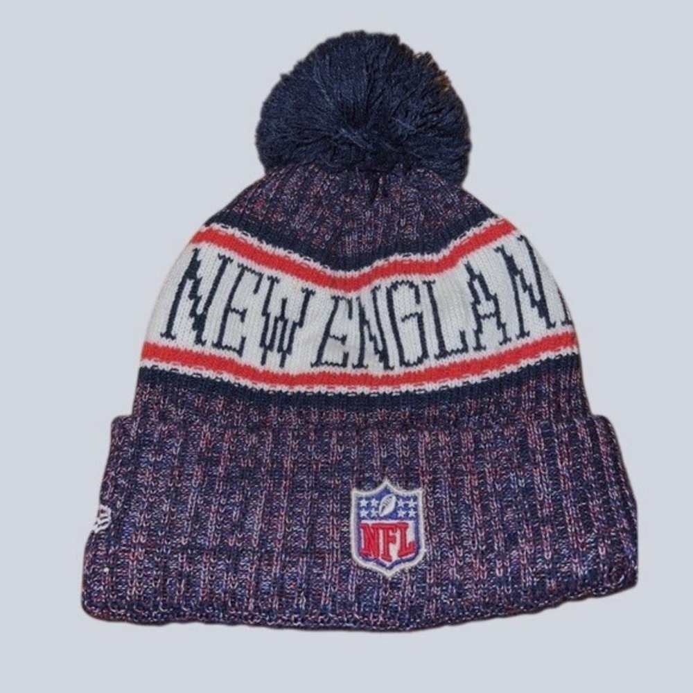 New Era Pom Beanie New England Patriots Navy Unisex Knit Fleece Lined OSFM